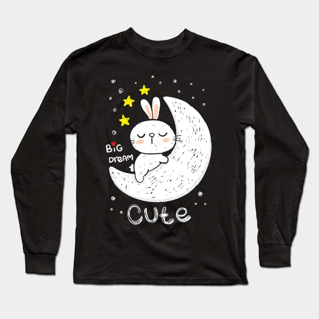 bunny sleeping moon Long Sleeve T-Shirt by Mako Design 